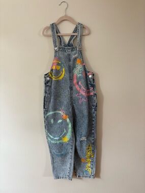 NEXT size 9 kids Painted Smiley World Denim Overalls - Multicolour